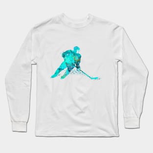 Ice Hockey Player Sports Girl Watercolor Long Sleeve T-Shirt